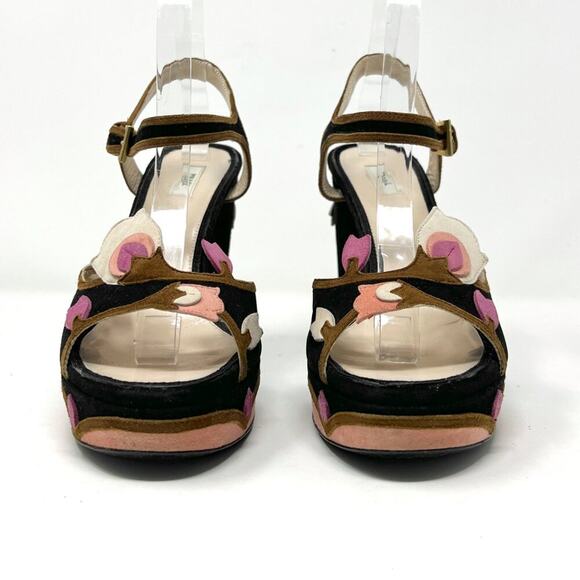 Prada Floral Platform Heels Black Suede Size 39 Spring 2008 Collection - Picture 5 of 11